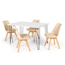 Ver imagem 1 de Conjunto Mesa de Jantar Hairpin 130x80 Branca com 4 Cadeiras Eiffel Leda - Nude