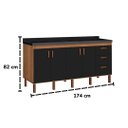 Ver imagem 5 de Armário Cozinha Pia Gabinete 174 Cm com 4 Portas e 3 Gavetas:avelato/preto