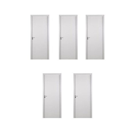 5 Kits Porta de Madeira Lisa 215x84cm com Batente de MDF Ultra 16cm Melamínico Branco MGM