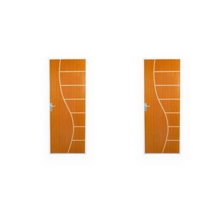 2 Kits Porta de Madeira Decorada 215x75cm com Batente de Aço 6cm Cantareira