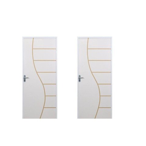 2 Kits Porta de Madeira Decorada 215x75cm com Batente de Aço 06cm Cantareira Branco MGM