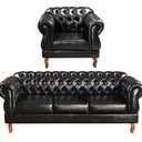 Ver imagem 1 de Conjunto Sofá Duquesa Chesterfield 3 Lugares + 1 Poltrona Preto