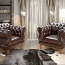 Ver imagem 1 de Conjunto 2 Poltronas Chesterfield Duquesa Decoração Sala Recepção Retrô Marrom Café