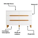 Ver imagem 4 de Cômoda Quarto 6 Gavetas 136 cm Puxador Cava e Pés 100% MDF Cor:Branco com Peroba