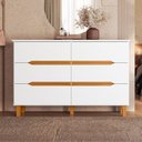 Ver imagem 1 de Cômoda Quarto 6 Gavetas 136 cm Puxador Cava e Pés 100% MDF Cor:Branco com Peroba