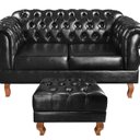 Ver imagem 1 de Namoradeira com Puff Duquesa Decorativo Chesterfield Capitonê Preto