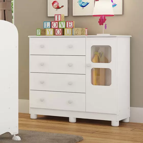 Cômoda Infantil Uli 4 Gavetas 1 Porta Branco - Peroba