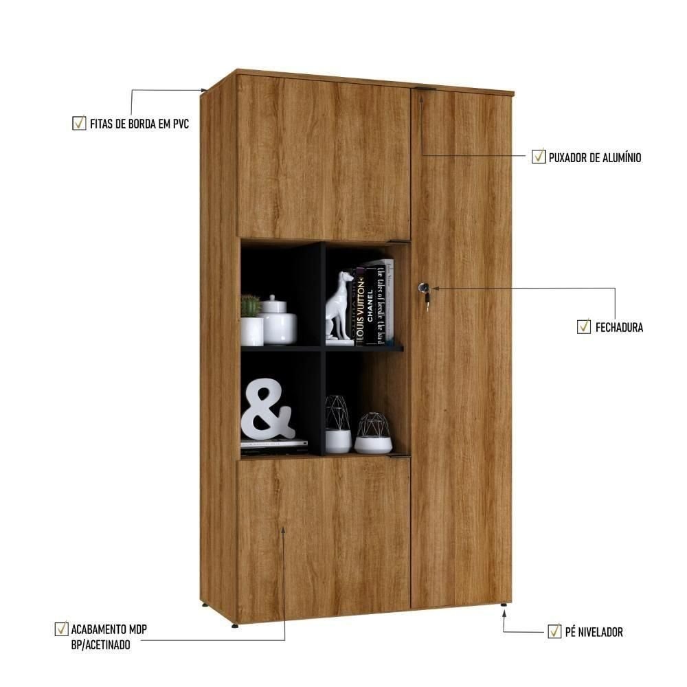 Armário Alto com Nicho e 03 Portas 161,5x90x42cm Wlan90 Lâmina Mel