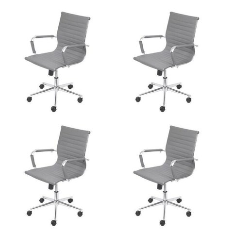 Kit 4 Cadeiras Escritório Diretor Esteirinha Rodízio Relax Corino 3301 Cinza