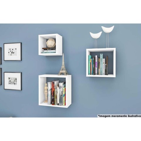 Cubos Decorativo Quarto Bebê Nicho Triplo Am 3078 Branco - Movelbento