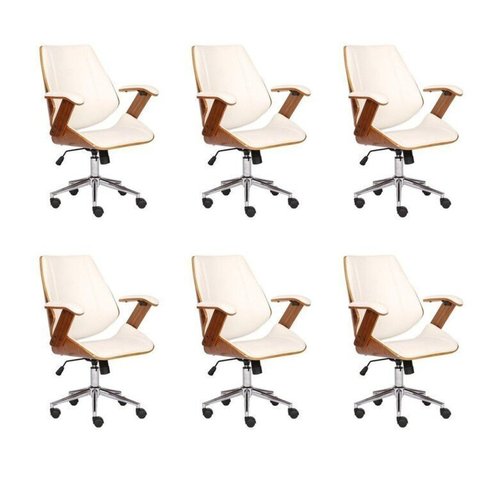 Kit 6 Cadeiras Escritório Diretor Corino e Madeira Bergen 3331 Branco