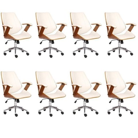 Kit 8 Cadeiras Escritório Diretor Corino e Madeira Bergen 3331 Branco