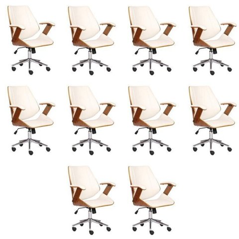 Kit 10 Cadeiras Escritório Diretor Corino e Madeira Bergen 3331 Branco