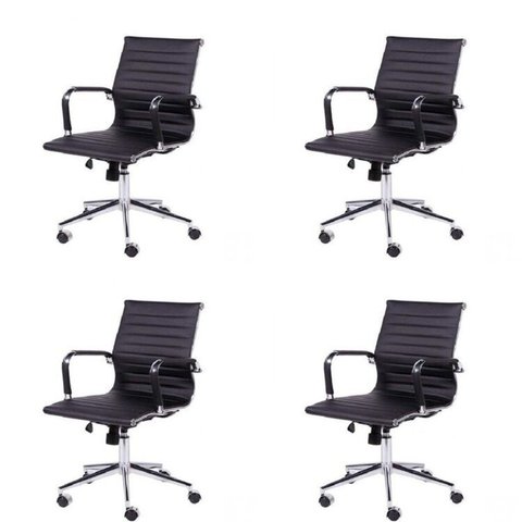 Kit 4 Cadeiras Escritório Diretor Esteirinha Rodízio Relax Corino 3301 Preto