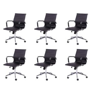 Kit 6 Cadeiras Escritório Diretor Esteirinha Rodízio Relax Corino 3301