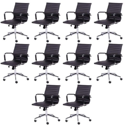 Kit 10 Cadeiras Escritório Diretor Esteirinha Rodízio Relax Corino 3301