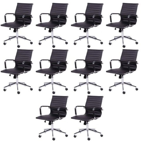Kit 10 Cadeiras Escritório Diretor Esteirinha Rodízio Relax Corino 3301 Preto