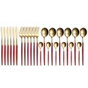 Ver imagem 3 de Jogo de Talheres Düsseldorf Dourado com cabo Vermelho - 24 peças Prime Home Decor