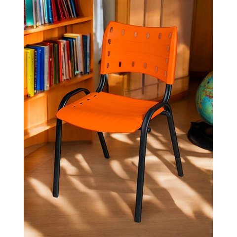 Cadeira Iso Base Preto Escola, Escritório Laranja Kit 9 Un