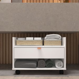 Gabinete para Banheiro Armário com Rodinhas 60cm Branco com Cobre Multiuso de Madeira
