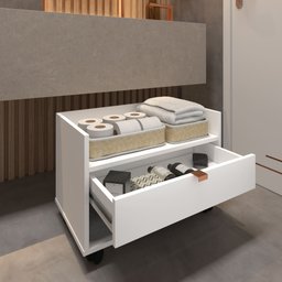 Gabinete para Banheiro Armário com Rodinhas 60cm Branco com Cobre Multiuso de Madeira - 6