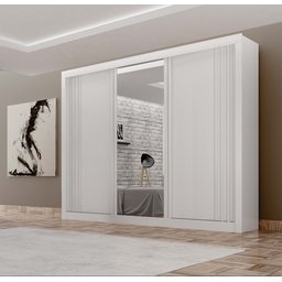 Guarda-roupa 3 Portas Milano com Espelho na Porta Central e Portas Ripadas - 1