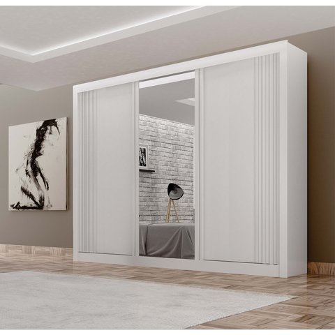 Guarda-roupa 3 Portas Milano com Espelho na Porta Central e Portas Ripadas MDF