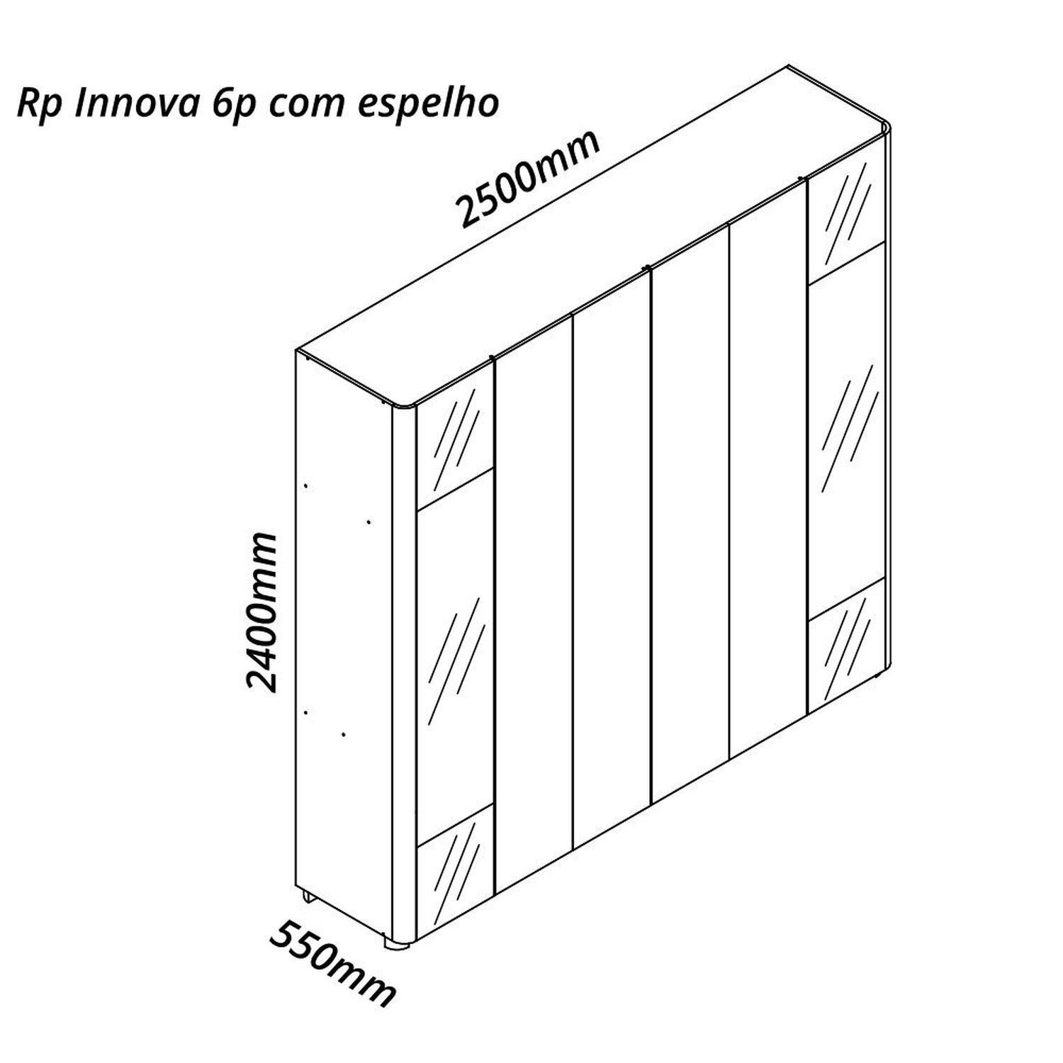 Guarda-roupa Casal 6 Portas com Espelho com Pés Innova - 4