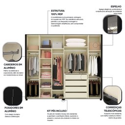 Guarda-roupa Casal 6 Portas com Espelho com Pés Innova 100% MDF - 6 Guarda-roupa Casal 6 Portas com Espelho com Pés Innova 100% MDF - 6
