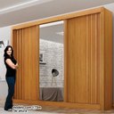 Ver imagem 5 de Guarda roupas 03 Portas Milano com Espelho na Porta Central, Portas Ripadas e 4 gavetas internas MDF