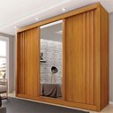 Ver imagem 1 de Guarda Roupas 03 Portas Milano com Espelho na Porta Central, Portas Ripadas e 4 Gavetas Internas MDF Marrom/Cinamomo