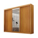 Ver imagem 1 de Guarda roupas 03 Portas Milano com Espelho na Porta Central, Portas Ripadas e 4 gavetas internas MDF