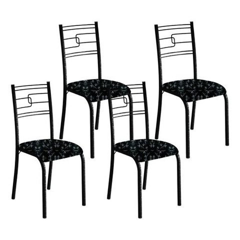 Kit 4 Cadeiras Paraty Corino Preto Lirio Tubo Martelado
