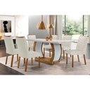Ver imagem 1 de Conjunto: Mesa de Cozinha Jade Tampo Madeirado C/ Vidro Canto Curvo 180x90 e 6 Cadeiras Londrina