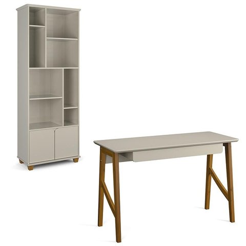 Conjunto de Escrivaninha com 1 Gaveta e Livreiro Taurus Off White