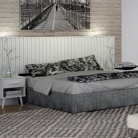 Cabeceira Casal Milano Ripado com 2 Mesa de cabeceira