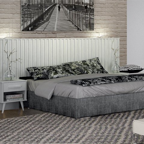 Cabeceira Casal Milano Ripado com 2 Mesa de Cabeceira Branco