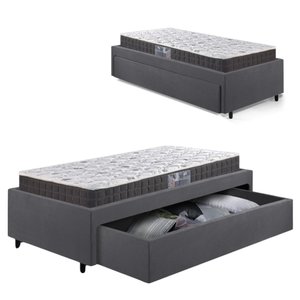 Base Box Cama Solteiro Sapateira Suede Cinza e Colchão Pantanal Anjos 88x188