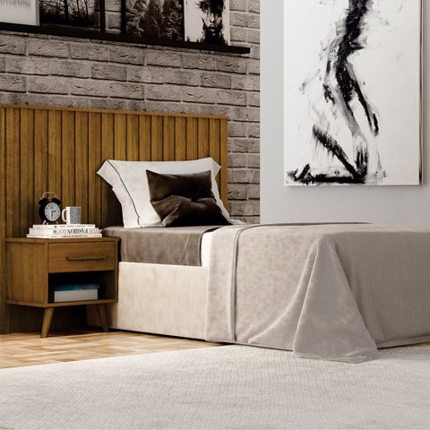 Cabeceira Solteiro Milano Ripado com Mesa de Cabeceira