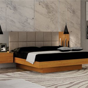 Cama Casal/queen Cabeceira com 2 Mesas de Apoio Braga