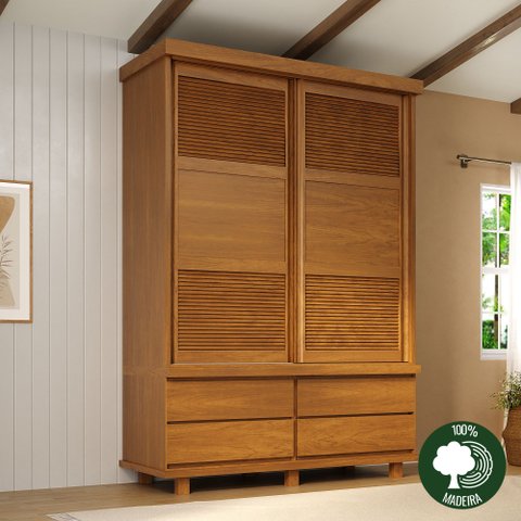 Guarda- roupa Veneziana 2 portas de correr madeira maciça