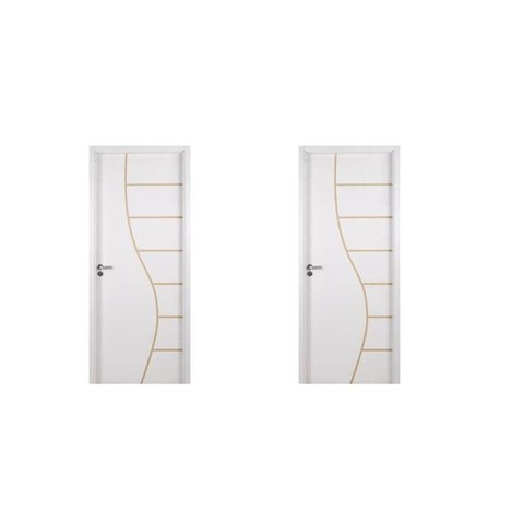2 Kits Porta de Madeira Decorada 215x74cm com Batente de MDF Ultra 12cm Cantareira Branco MGM