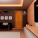 Ver imagem 1 de Kit 3 Folhas de Porta Madeira Decorada 210x80cm 3,5cm Mogno MGM Marrom