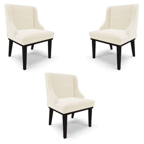 Kit 3 Cadeiras Decorativas Sala de Jantar Base Fixa de Madeira Firenze Veludo Bege/Preto G19 - Gran 