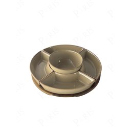 Petisqueira de Madeira com 5 Bowls de Cerâmica Bege Un0012 Btc - 1