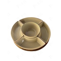 Petisqueira de Madeira com 5 Bowls de Cerâmica Bege Un0012 Btc - 2