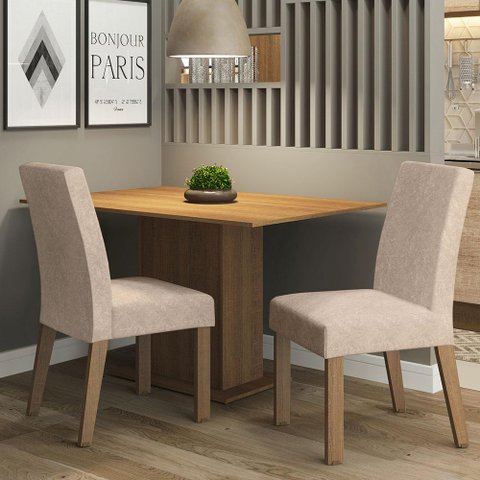 Conjunto Sala de Jantar Madesa Manu Mesa Tampo de Madeira com 2 Cadeiras - Rustic/imperial