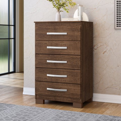 Cômoda para Quarto 5 Gavetas com Pés Itapema Marrom/Malbec