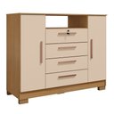 Ver imagem 2 de Cômoda para Quarto 2 Portas e 4 Gavetas com Chave 120,5cm com Pés Floripa Bege/Carvalho Americano/Off White