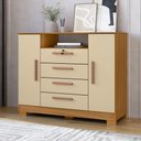 Ver imagem 1 de Cômoda para Quarto 2 Portas e 4 Gavetas com Chave 120,5cm com Pés Floripa Bege/Carvalho Americano/Off White